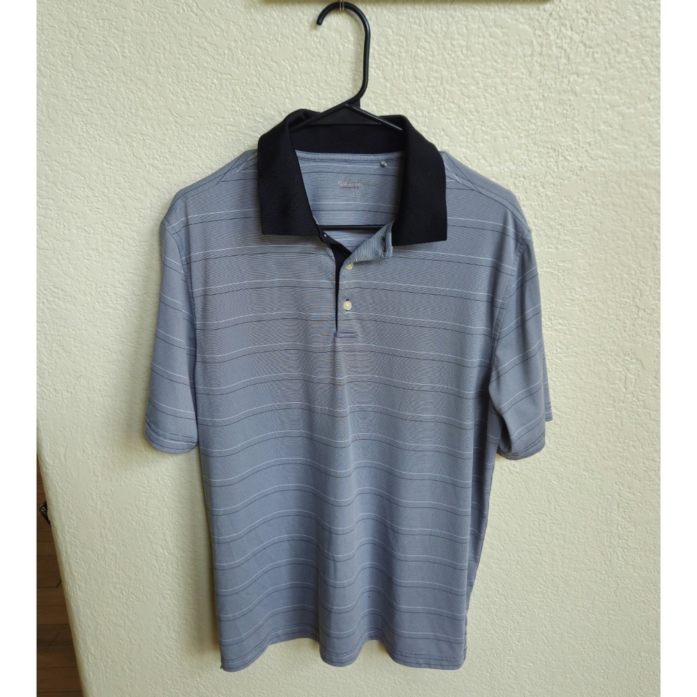 Walter Hagen Essentials Gray Striped Short Sleeve Collared Polo Shirt - Size M